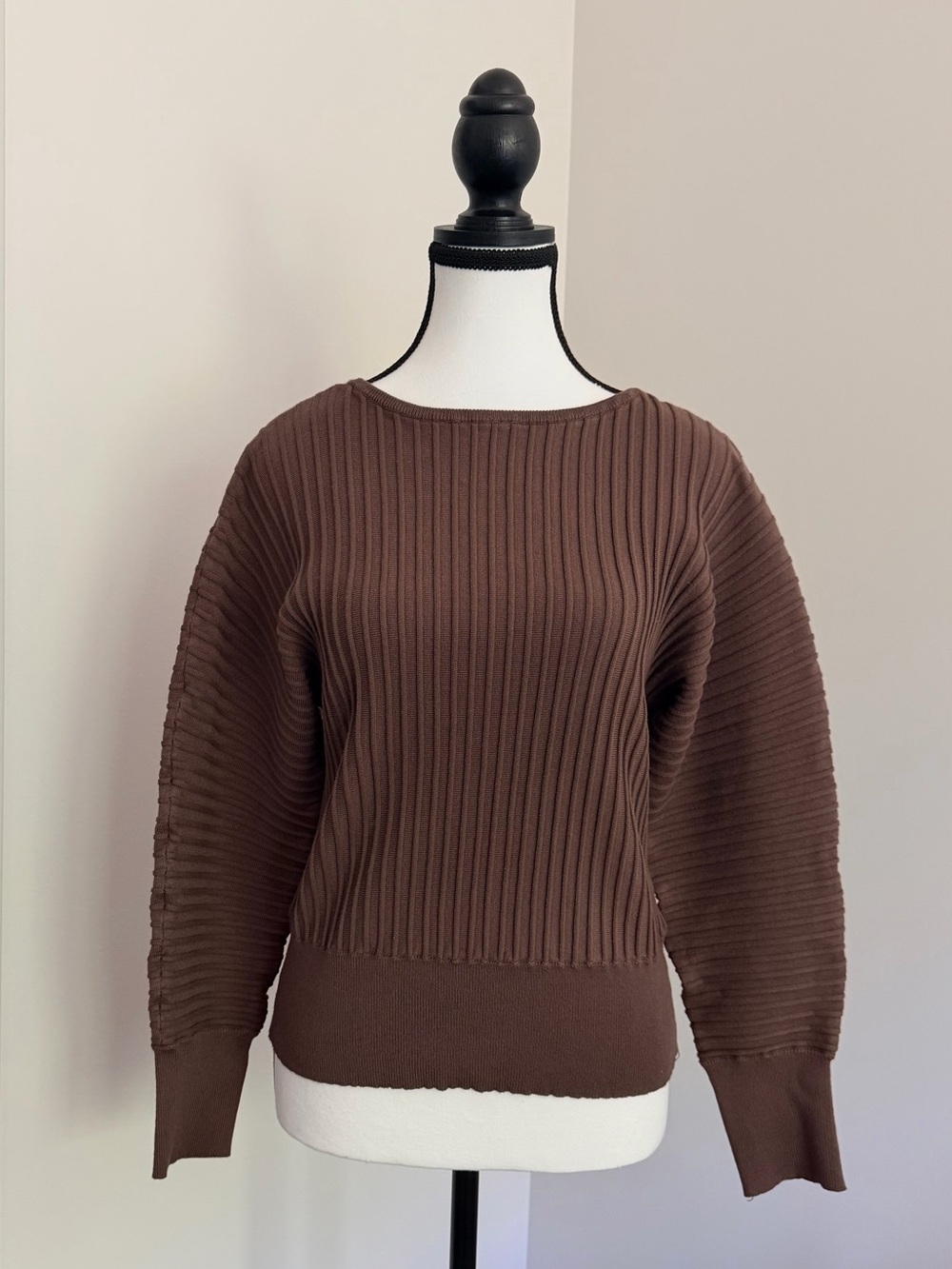 Pique Franchesca Brown Ribbed Knit Sweater - Women's Crewneck